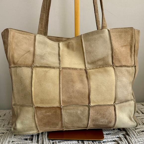 Chanel Vintage Suede Patchwork Tote with Satin Lining - Picture 2 of 8